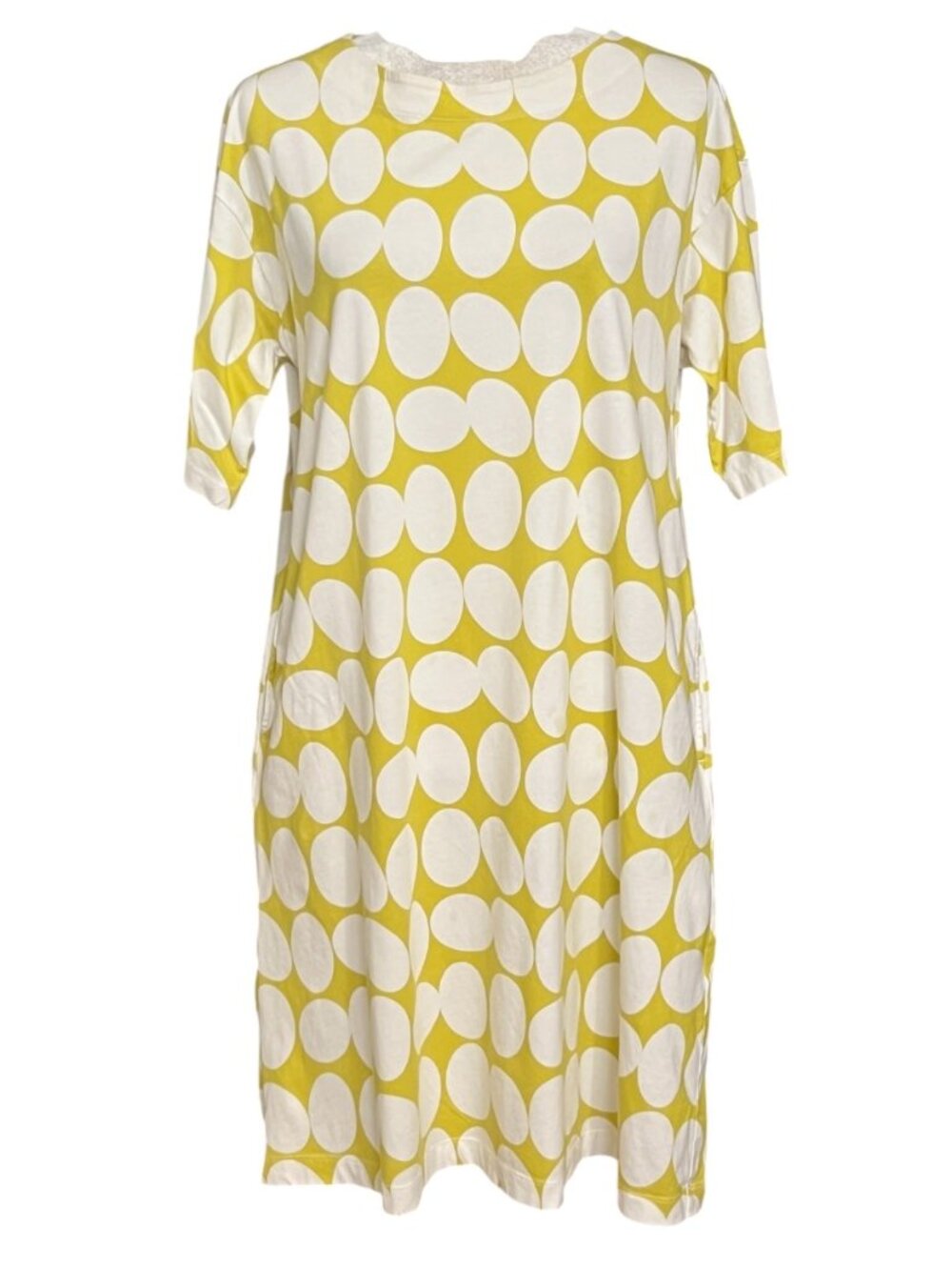 UNIQLO Finlayson Cotton Dress Polka Dot Yellow White Short Sleeve Women M